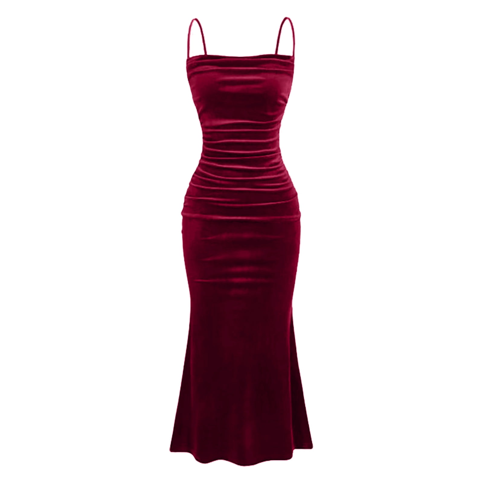 Women's Sleeveless Maxi Bridesmaid Dress - Spaghetti Strap, Pleated, Cutout Formal Long Gown For Wedding