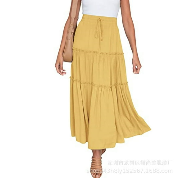 2025 Women's Bohemian High-Waisted Satin Maxi Skirt - Flowy A-Line Midi Skirt for Spring & Summer