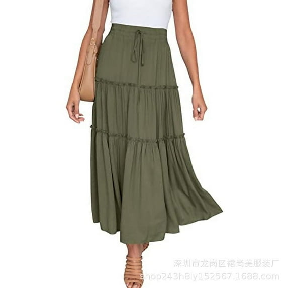 2025 Women's Bohemian High-Waisted Satin Maxi Skirt - Flowy A-Line Midi Skirt for Spring & Summer