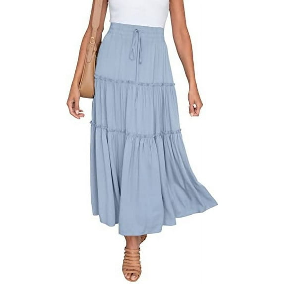 2025 Women's Bohemian High-Waisted Satin Maxi Skirt - Flowy A-Line Midi Skirt for Spring & Summer