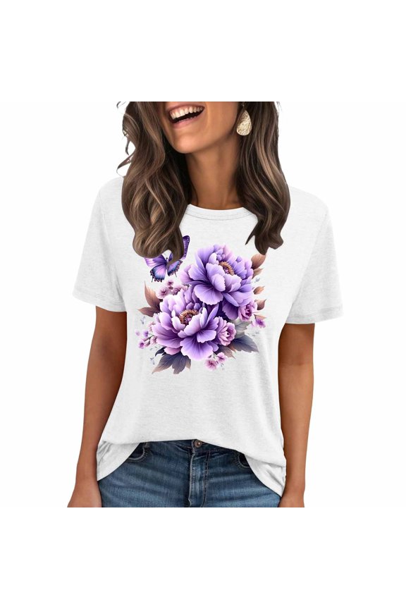 2025 Women's Boho Floral Print T-Shirt - Short Sleeve Cotton Crew Neck Top | Loose Casual Summer Graphic Tee with Vintage Style