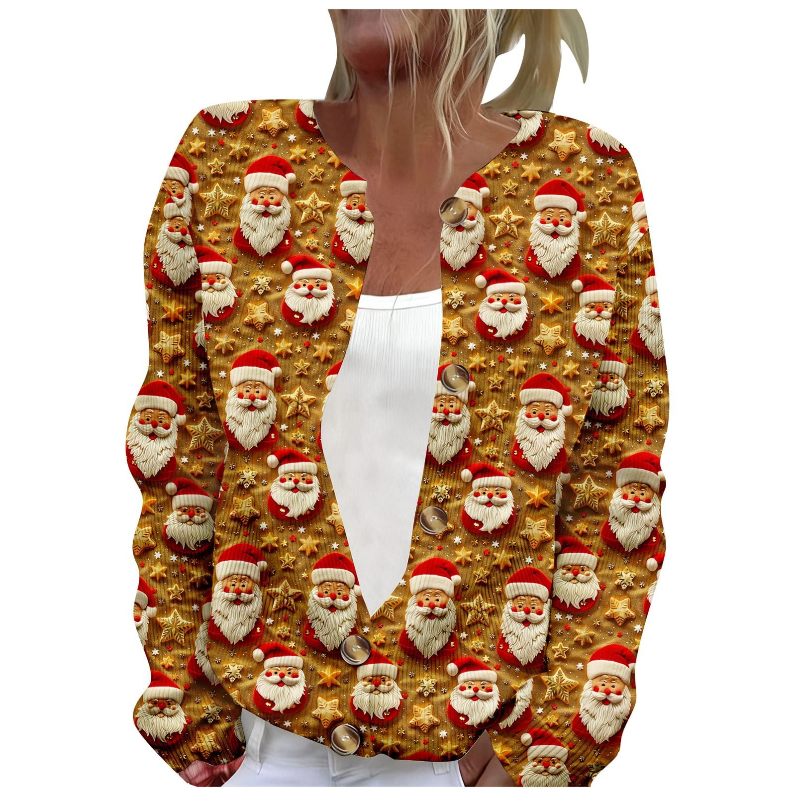 2025 Women's Christmas Cardigans Santa Claus Knitted Sweater Long ...