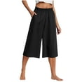thumbnail image 1 of 2025 Women's Cotton-Linen Capri Pants - High-Waisted Wide Leg Palazzo Trousers with Drawstring & Pockets (Loose Fit & Breathable for Summer), 1 of 8