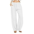 thumbnail image 1 of 2025 Women's Cotton-Linen Wide Leg Pants - High-Waisted Loose Lounge Trousers No Drawstring (Breathable & Beach-Ready Summer Outfits), 1 of 5