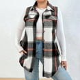 thumbnail image 1 of 2025 Women's Fall Sleeveless Flannel Vest Tops - Plaid Long Single Breasted Casual Fashion Jackets with Pockets 05-Gray M, 1 of 3