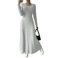 thumbnail image 1 of 2025 Women's Fashion Trendy Fall Long Sleeve Dresses Ruched Flowy Elegant Modest Solid Color Casual Beach Maxi Dress With Pockets, 1 of 2