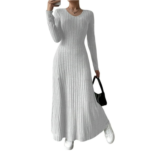 2025 Women's Fashion Trendy Fall Long Sleeve Dresses Ruched Flowy Elegant Modest Solid Color Casual Beach Maxi Dress With Pockets