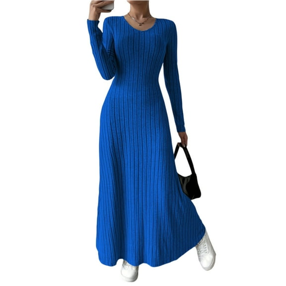 2025 Women's Fashion Trendy Fall Long Sleeve Dresses Ruched Flowy Elegant Modest Solid Color Casual Beach Maxi Dress With Pockets