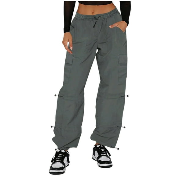 SNDGED 2025 Women's Grey Sports Jogging Pants Retro Y2K Work Jeans Elastic Waistband Multi Pocket Street Plus Size Women's Summer Pants