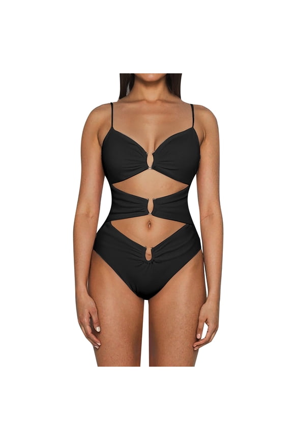 2025 Women's Halterneck U Buckle Bikini - Cutout Metal Ring Linked Push-Up Swimsuit for Vacation/Swimming/Beach