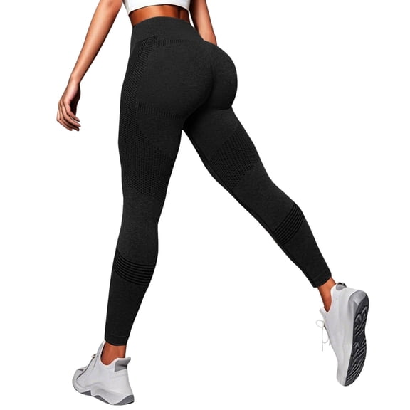 2025 Women's High Waist Seamless Yoga Leggings with Lifting Design for Workout and Athletic Training Comfortable Stretchy Fabric Women's Leggings Plus Size,Color:Black,Size:XL