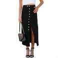 thumbnail image 1 of 2025 Women's High-Waisted Denim Midi Skirt - Trendy Button-Front Asymmetrical Slit Skirt Y2K Vintage Inspired A-Line Casual Skirt(S-XL), 1 of 6