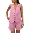 thumbnail image 1 of 2025 Women's Linen Vest & Shorts Set - Sleeveless V-Neck Waistcoat + Pocket Shorts | Summer Lounge Matching Outfit Breathable 2-Piece, 1 of 6