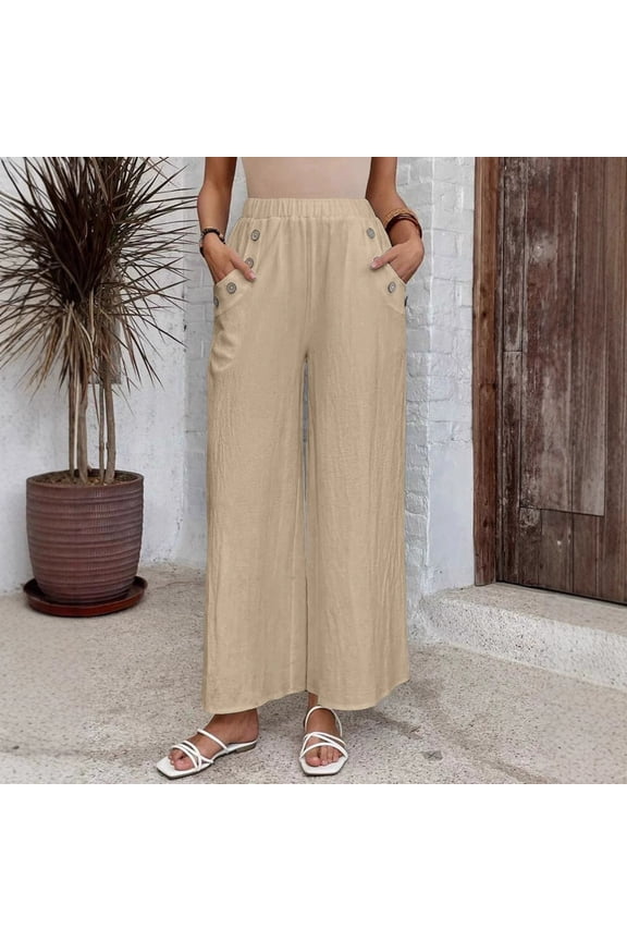 2025 Women's New Casual Pants Elasticated High Waist Loose Pants Women's Solid Color Wide Leg Pants Tan Dress Pants for Women Womens Elastic Belted High Waist Casual Loose Long Pants with Pocket