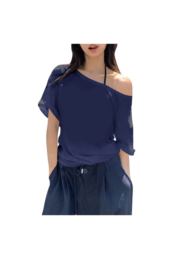 2025 Women's Off The Shoulder Tops Oversized TShirts Short Sleeve Shirt Trendy Summer Boat Neck Top Blouses