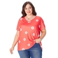 thumbnail image 1 of SOMER 2025 Women's Plus Size Top Flower Printed V Neck Short Sleeve Casual Plus Size Tops for Women, 1 of 7