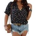 thumbnail image 1 of 2025 Women's Plus Size Top Flower Printed V Neck Short Sleeve Casual Plus Size Tops for Women, 1 of 6