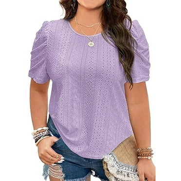 SOMER Womens Plus Size T Shirts Trendy Eyelet Cute Casual Short Sleeve Tops 2025