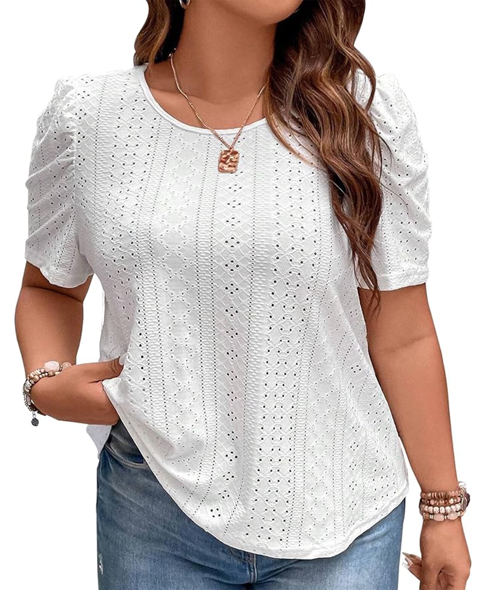 2025 Women's Plus Size Tops Short Sleeve Tops for Women Crew Neck ...