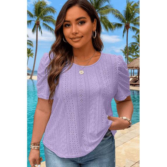 SOMER Plus Size Women Blouses Trendy Eyelet Cute Casual Short Sleeve Tops 2025 Purple