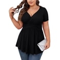 thumbnail image 1 of SOMER Women's Tops Plus Size T Shirt Short Sleeve V Neck Dressy Wrap Flowy 2025 Summer Black, 1 of 7