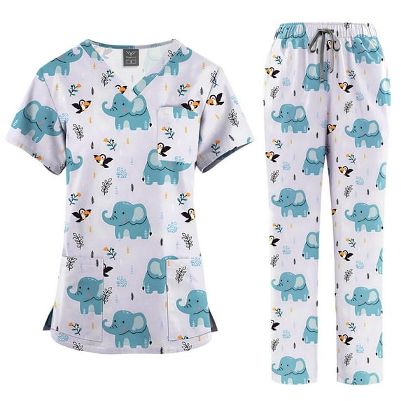 2025 Women's Printed V Neck Medical Scrub Top Surgical Breathable Pharmacy Scrubs Uniforms Hospital Nurse Scrubs Sets