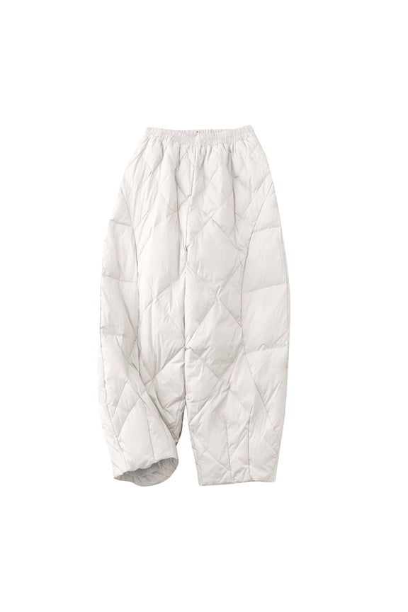 2025 Women's Puffy Down Pants Drawstring Elastic High Waist Wide Leg Lounger Winter Windproof Quilted Padded Pants