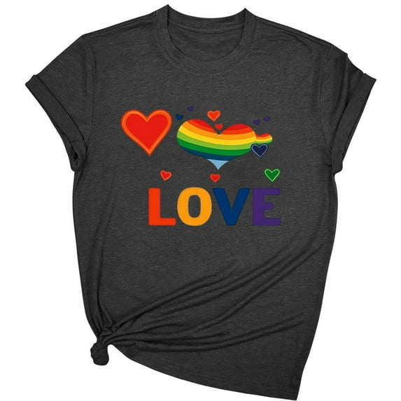 2025 Women's Rainbow Heart Pride Shirt - LGBTQ+ Equality Graphic Tee | Short Sleeve Casual Crew Neck Summer LGBT Awareness Top