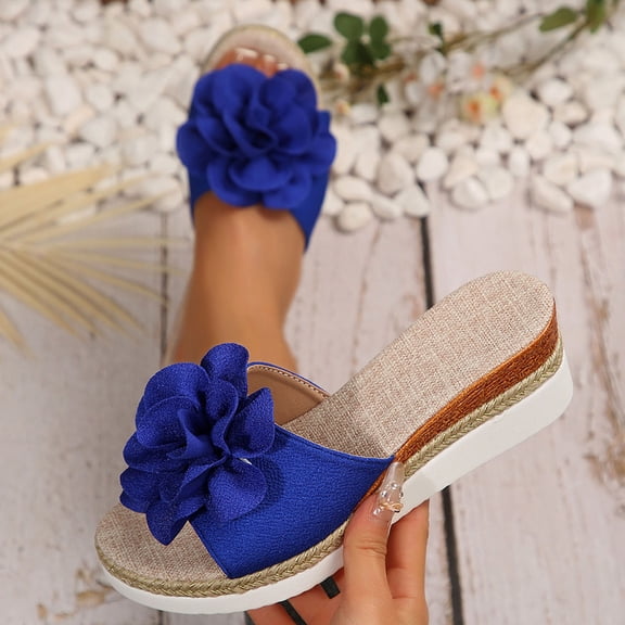 2025 Women's Sandals Under $15, Xunlbb Women's Fashion Casual Summer New Style Solid Color One-Line Flower Outer Wear Beach Sandals Wedge Heel Thick Bottom Slippers