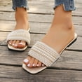 thumbnail image 1 of 2025 Women's Sandals Under $15, Xunlbb Flat-bottom Large Beaded Flip-flops Women's Rhinestones Light Beach Slippers, 1 of 7