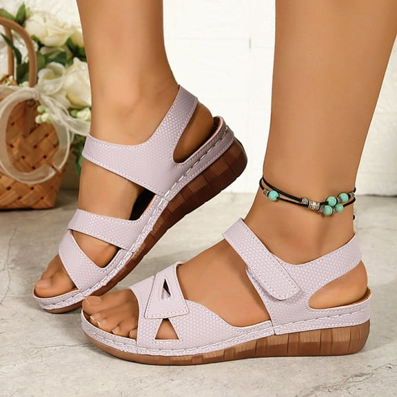 2025 Women's Sandals Under $15, Xunlbb Women's Fashion Casual Summer New Hollow Wedge Heel Beach Thick-Soled Sandals
