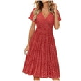 thumbnail image 1 of 2025 Women's Short Sleeve V Neck Wrap Dress Summer Casual Floral Sundress Trendy Loose Midi Dresses with Pockets, 1 of 4