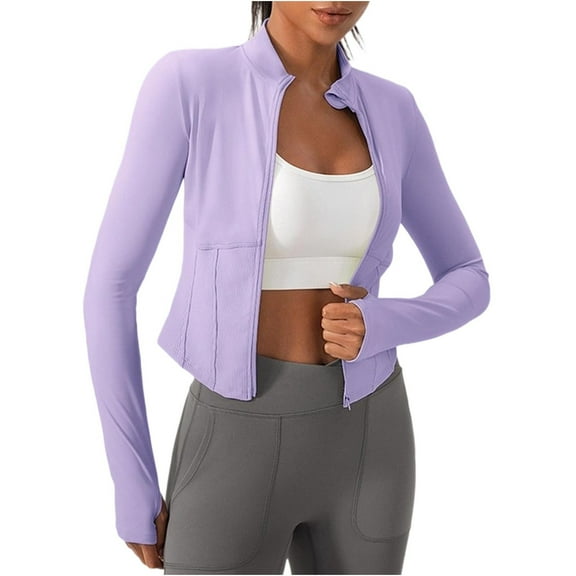 2025 Women's Slim Fit Workout Jacket Lightweight Ribbed Full Zip Athletic Yoga Running Jackets with Thumb Holes