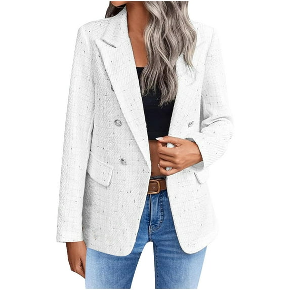 2025 Women's Spring Tweed Blazer Casual - Long Sleeve Double Breasted Jackets Fashion Work Office Suits for Fall
