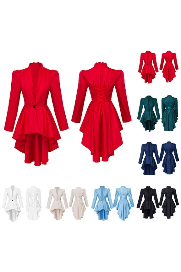 2025 Women's Steampunk Victorian Jacket Coat Medieval Vintage Gothic Tailcoat Long Sleeve Tuxedo Shirt Dresses