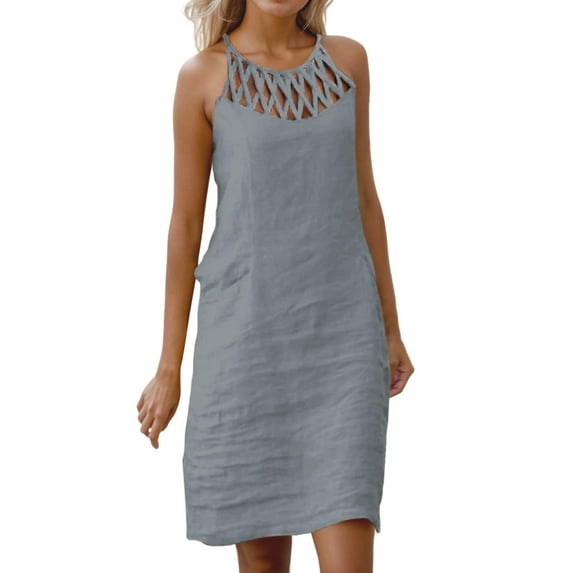 2025 Women's Summer Casual Floral Hollow Out Neck A Line for Beach Vacation, Polyester Material