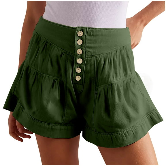 2025 Women's Trendy Pleated Shorts - High Waisted Button Pants with Flowy Wide Leg | Breathable Summer Casual Wear For Beach & Outings