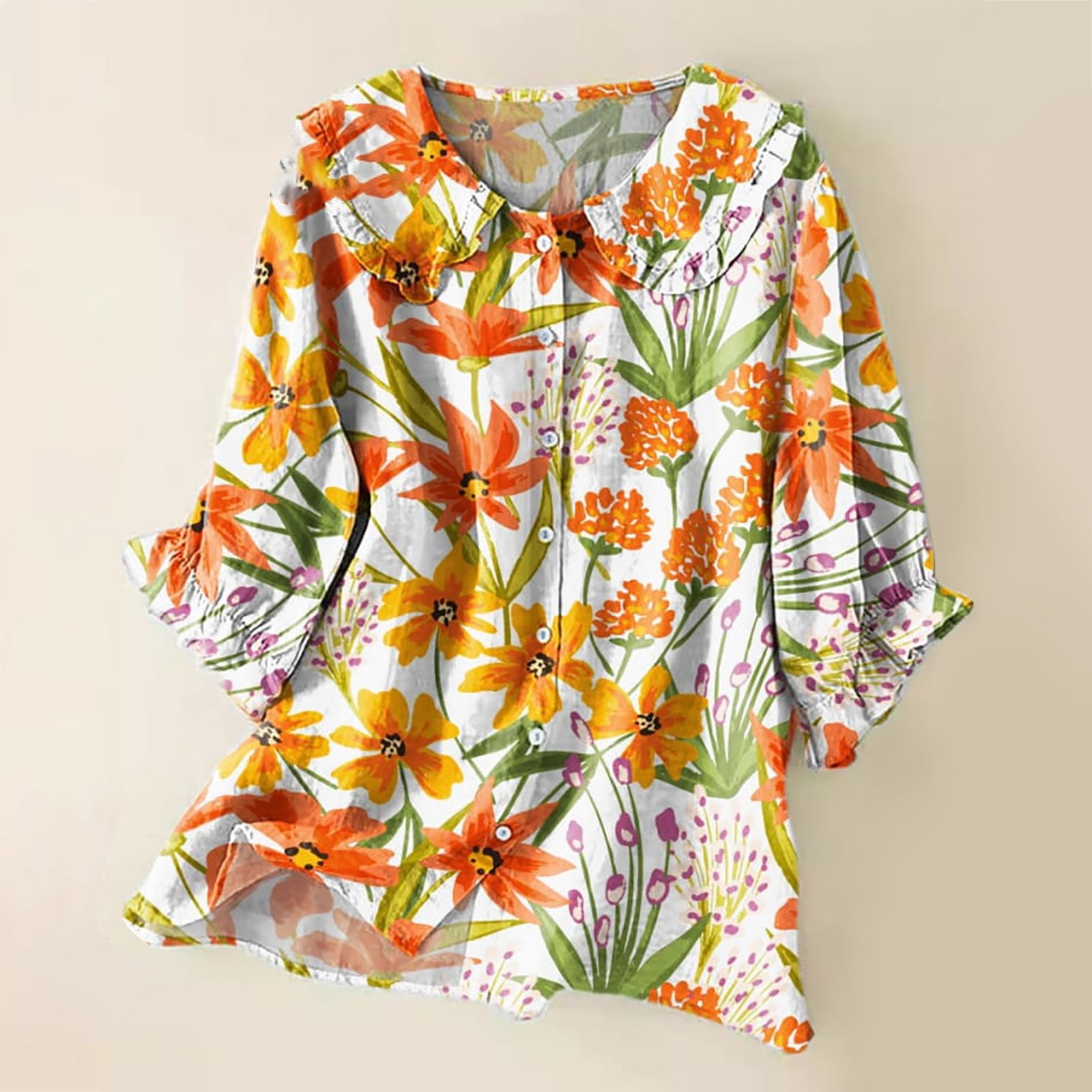 Floral blouse with high collar main image 0
