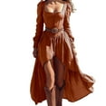 thumbnail image 1 of 2025 Women's Western Cowgirl Suede Dress Vintage Long Sleeve Slim Fit Fringe Dress Formal Dresses with Lapel and Zip, 1 of 5