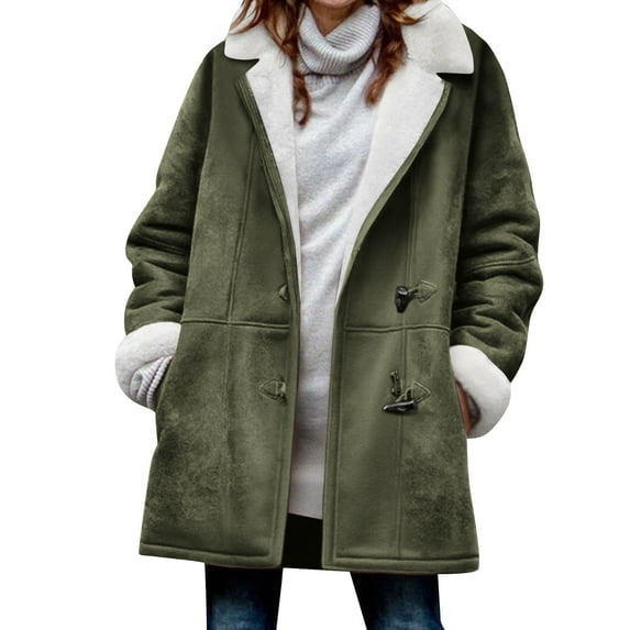 2025 Women's Winter Sherpa Lined Faux Suede Leather Jacket Oversized Mid Overcoat Plus Size Casual Warm Coat