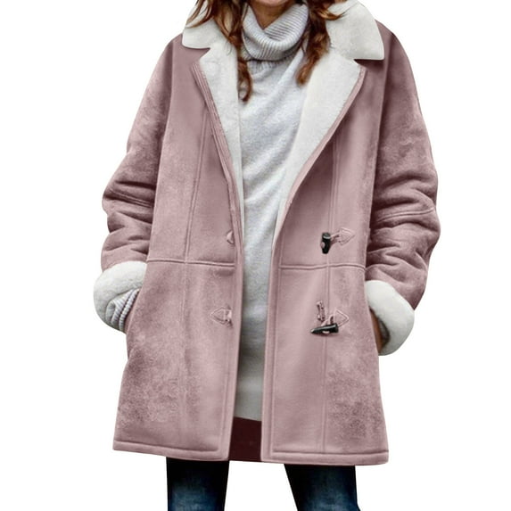2025 Women's Winter Sherpa Lined Faux Suede Leather Jacket Oversized Mid Overcoat Plus Size Casual Warm Coat