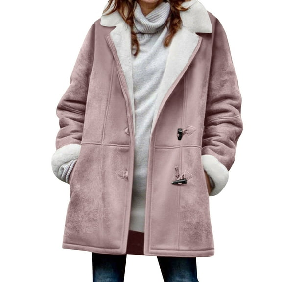 2025 Women's Winter Sherpa Lined Faux Suede Leather Jacket Oversized Mid Overcoat Plus Size Casual Warm Coat