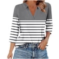 thumbnail image 1 of 2025 Womens 3/4 Sleeve Shirts Color Block V Neck Collared Tee Tops Casual Loose Business Work Tunic Cute Blouses, 1 of 6