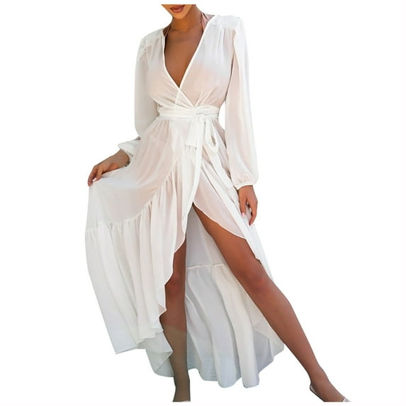 2025 Womens Clothing Clearance under $5 asdoklhq Plus Size Tops Under 10.00,Women Floral Printed Chiffon Beach Kimono Cardigan Shawl Long Sleeve Loose Cover Up Nightgown