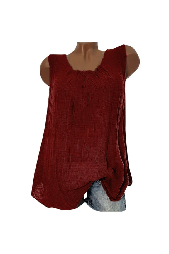 2026 Womens Clothing under $5 asdoklhq Womens Plus Size $5,Womens Cotton Linen Sleeveless Baggy T-Shirt Vest Tee Blouse Tank Tops Plus Size