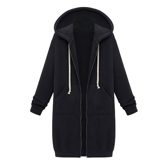 2026 Womens Clothing under $5 asdoklhq Womens Plus Size Coats Under $15.00,Women's Solid Color Jacket Plus Fleece Insert Pocket Hooded Zipper Mid Length Sweater