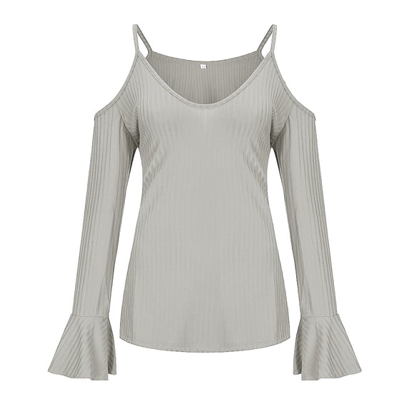 2026 Womens Clothing under $5 asdoklhq Womens Plus Size Tops,Women's V-neck Casual Off Shoulder Strap Long Sleeve T-shirt Top Blouse