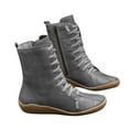 thumbnail image 1 of asdoklhq Wedges for Women Women Mid-tube Boots Ladies Fashion Vintage Style Solid Zipper Flat Shoes Ankle Short Boots Gray 40, 1 of 3