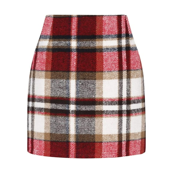 2025 Womens High Waist Plaid Skirts for Women Trendy Skirt Bodycon Pencil Wool Pleated Mini Skirt Mini Skirts