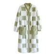 thumbnail image 1 of 2025 Womens Long Fleece Robe Checkered Bathrobe with Pockets Soft Sleepwear Nightgown Fluffy Plush Bathrobe, 1 of 3